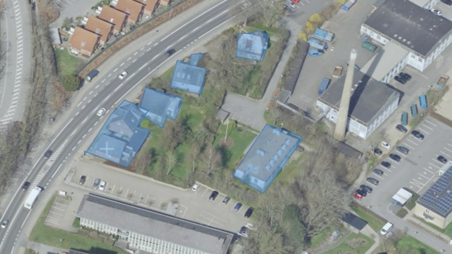 Kortudsnit over seks bygninger, der skal nedrives